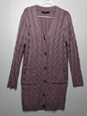 Merokeety Cable Knit Long Cardigan with Pockets